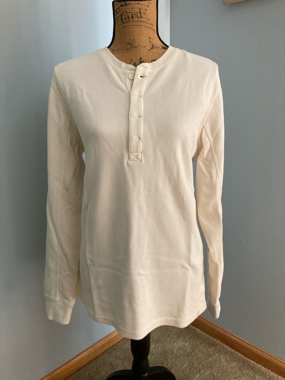 The Normal Brand Long-Sleeve Henley Shirt - Ivory - Men Size S